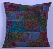 16" PATCHWORK CUSHION COVER INDIAN COTTON KANTHA WORK BED SOFA PILLOW THROW BOHO