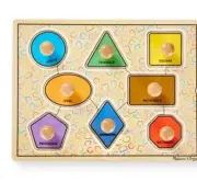 Melissa & Doug Deluxe Jumbo Knob Wooden Puzzle - Geometric Shapes (8pc), SEALED