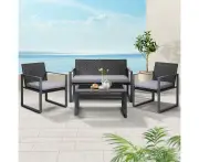 4PC Rattan Wicker Patio Set Outdoor Furniture Table Chairs Cushions Black