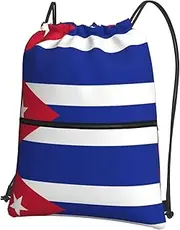 EdWal Cuban Flag Print Drawstring Backpack Gym Bags Sports Bags With Zipper Pocket For Travel Beach, Black, One Size