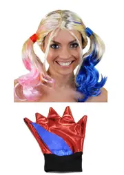 Harley Quinn Wig Gloves Adult Women Batman Suicide Squad Accessory