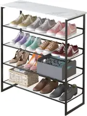 Garden 4 you 5 Tiers Shoe Rack,Multi-Purpose Adjustable 5-Tiers, Marble White