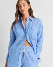 [Jag] Jag Women's Winona Stripe Shirt In White/azure Blue Size 8 8 Blue