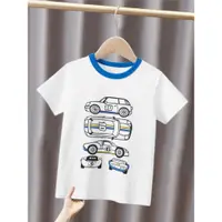 在飛比找ETMall東森購物網優惠-27kids韓版童裝夏季新品兒童服裝男童卡通小汽車純棉短袖t