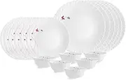 KRISHANA EXPORT STORE Opalware Dazzle Series Lush Fiesta Dinner Set, 18 Units | Opal Glass Dinner Set for 6 | Light-Weight, Daily Use Crockery Set for Dining | White Plate and Bowl Set