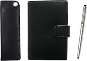 Eco B7 Cowhide Leather Mini Notebook and Horizontal Hook Pen Case Black Smartphone Touch Slim Rotating Ballpoint Pen Set T23-LS002B-NK01B-TP02