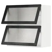 METOD wall cab horizontal w 2 glass doors, white/Hejsta anthracite reeded glass, 80x80 cm