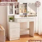 White Dressing Table with LED Slide Mirror and 6 Drawers Makeup Vanity Desk Set