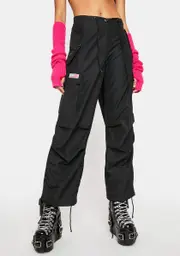 [UFO Contemporary] Silky Black Flap Pocket Cargo Pants