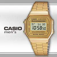 在飛比找ETMall東森購物網優惠-【CASIO 卡西歐】日系-時尚復古風金色 不銹鋼電子錶(A