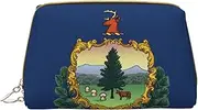 Vermont State Flag Leather Hand-Held Zipper Makeup Bag Cute Make Up Case Large Wide-Open Pouch Pen Case, White, One Size