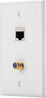LULOSK 1 Port Shielded Cat 6 Ethernet and 1 Port Gold-Plated Cable TV Coax F Type Female to Female Wall Plate in White