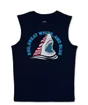 Wonder Nation Boys Blue Americana "Shark" Muscle Tank Top Size S (6-7) NEW
