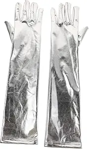 [Ipetboom] Shiny Long Metallic Gloves for Women Elbow Cosplay Accessories Dazzling Finish Arm Lengthening Effect for Evening Parties and Costumes