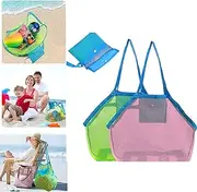 [LYSAIMG] 2PcsMesh Beach Bag,40 * 40 * 26cm Large Foldable Sand Away Tote,Beach Bag for Toy Storage,Swimming Equipment,Laundry Tote Backpack,Sand Away Mesh Beach Toy Bag.(Green&Pink)