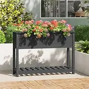 Raised Garden Bed, Elevated Planter Box Plant Container with Shelf Grey 111.5x34.5x81 cm Solid Wood Pine
