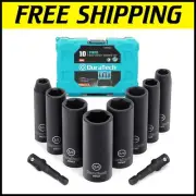 Complete 10-Piece Chrome Vanadium Deep Impact Socket Set with Case & Extensions