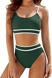 [BMJL] Womens High Waisted Bikini Sets Tummy Control Swimsuits Two Piece Sporty Color Block Bathing Suit Beach Wear