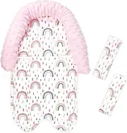 Baby Head Support and Strap Cover for Car Seat, Mink Infant Carseat Headrest for Girls, Newborn Car Seat Insert Cushion for Strollers, Rainbow