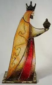 Large Wiseman,Colored Glass w/Metal Detailing (Red-Gold)/Candleholder