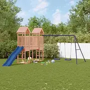 Durable Outdoor Playset Solid Douglas Wood - Complete with Double Swing Set and Wave Slide, 308x406x207 cm - Ideal Backyard Adventure Playground for Kids Ages 3-8 - Sturdy and Safe for Hours