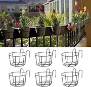 Hanging Railing Planter 6 Pack Iron Rack Balcony Planter Metal Fence Garden Baskets, for Indoor Outdoor Balcony Fence Garden Flower Pot, Black