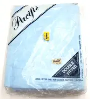Vintage Pacific Double Fitted Sheet No-Iron Permanent Press NOS Blue