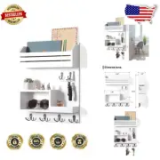 Rustic Wall-Mounted Key Holder & Mail Organizer with 6 Sturdy Hooks