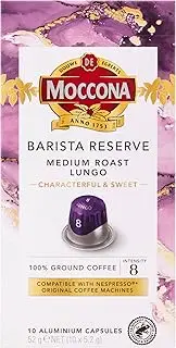 Moccona Barista Reserve Medium Roast Lungo – Intensity 8-100 Aluminium Capsules Compatible with Nespresso Machines (100 Capsules - 10x10 Pods Pack) (Packaging may vary)