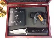 2 Personalized Groomsmen Gift Set, Engraved Flask, Folding Knife, Pocket Knife