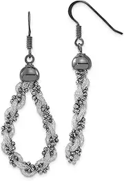 [JewelryWeb] 925 Sterling Silver Twisted Shepherd hook Black Rhodium Mesh and Beaded Long Drop Dangle Earrings 56x18mm Wide-Dangle Earring for Women