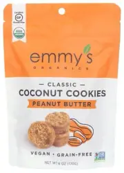 Emmys Organics Vegan Peanut Butter Coconut Cookies 6 Ounce Gluten Free Snack