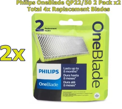 2x Philips QP220/50 OneBlade Replacement Blades 2 Pack (Total 4 Blades)