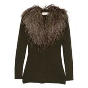 [Blumarine] Blumarine Feather-trimmed Wool Cardigan S GREEN