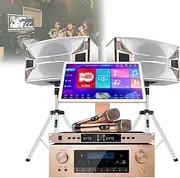 Tool 22in Touch Screen Karaoke Machine 1TB/2TB/3TB/4TB/8TB Hard Disk Memory/550W Amplifier AI Intelligent Voice Song Request with 2 Reverb Wireless Microphone&2 Speakers for Home Party Commercial KTV