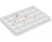 Jewellery Tray Stackable Leather Jewellery Storage Drawer Jewellery Insert Organiser 24 Compartments Jewellery Display 35 x 24 x 3 cm (White)