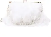 [FENICAL] Evening Purse with Pearl Strap Chain Clutch Bags Feather Crossbody Bag for Women Girl Ladies (White)