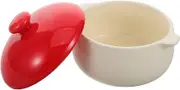 SHOWERORO Ceramic Soup Bowl: French Onion Soup Cork With Lid And Handles Funny Mushroom Ramekin Bowl Egg Cooker For Desserts Cereal Pot Pies Red