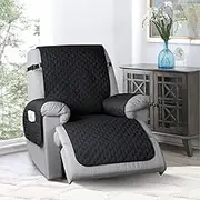 LEDON® Waterproof Recliner Chair Cover Quilted Sofa Slip Cover Protector with Non-Slip Strap, Side Armrest and Pockets for Kids and Pets, Dog, Cat (Black)
