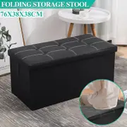 Folding Ottoman Storage Cube Footstool Stool Blanket Box Pouf Seat Linen Black