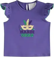 [Lil Cactus] Baby Girls Purple Mardi Gras Applique Ruffle Shirt