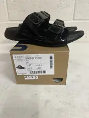 Ecco Cozmo Women’s Leather Two Strap Buckle Sandals - Black - Size: 6-6.5