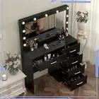 Black Vanity Desk Dressing Table with 11 LED Bulbs and 5 Drawers Modern Dresser