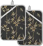 Large Pot Holder Heat Resistant William Morris Gold Black Potholders for Kitchens with Pocket Hot Pot Holders for Kitchen Oven Mitts 2 Pack