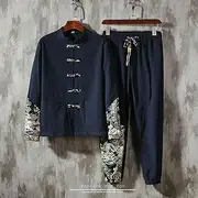 [MAIFURUN] Men Chinese Style Retro Tang Suit Cotton Linen Patchwork Suit Plus Size Printed Hanfu Men Clothing Print Clothes