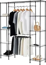 [Amazon Basics] Expandable Metal Hanging Storage Organizer Rack Wardrobe with Shelves, 36cm X 145-203cm x 183cm, Bronze