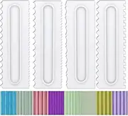 Antallcky Decorating Comb and Icing Smoother Set of 4 Pack Decorating Mousse Butter Cream Cake Edge Tools, Plastic Sawtooth Cake Scraper Polisher 8 Design Textures-White
