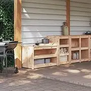 Outdoor Kitchen Cabinets 2 Pcs Solid Wood Pine, Durable Wooden Outdoor Storage with Ample Space, Modular Design for Patio Dining, Natural Pine Knots, for Backyard Kitchen and Patio Furniture