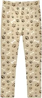 [Joisal] Paw Bone Beige Pants for Girls, Flexible for Athletic Leggings for Girls, 4-10T