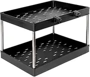 2 Tier Widened Storage Cart, Portable Organizer Shelf with Grid Basket Floor, Multi Purpose Organizer Shelf for Home, Office and Dormitory, Black